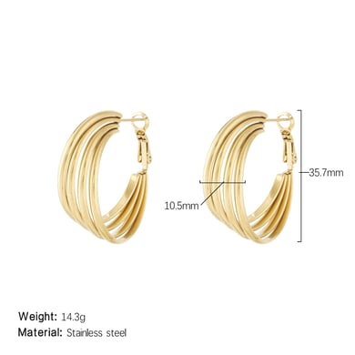 1 paire de boucles d&#39;oreilles créoles classiques en acier inoxydable couleur or pour femme, série Simple h5 Image2