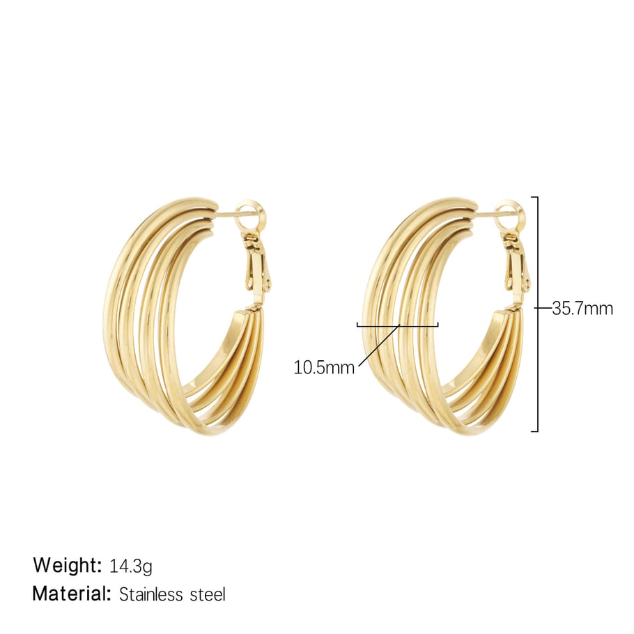 1 paire de boucles d&#39;oreilles créoles classiques en acier inoxydable couleur or pour femme, série Simple Image2