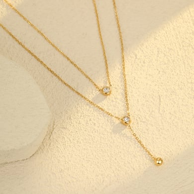 Collares en capas de acero inoxidable color dorado para mujer con cadena diaria h5 Imagen2