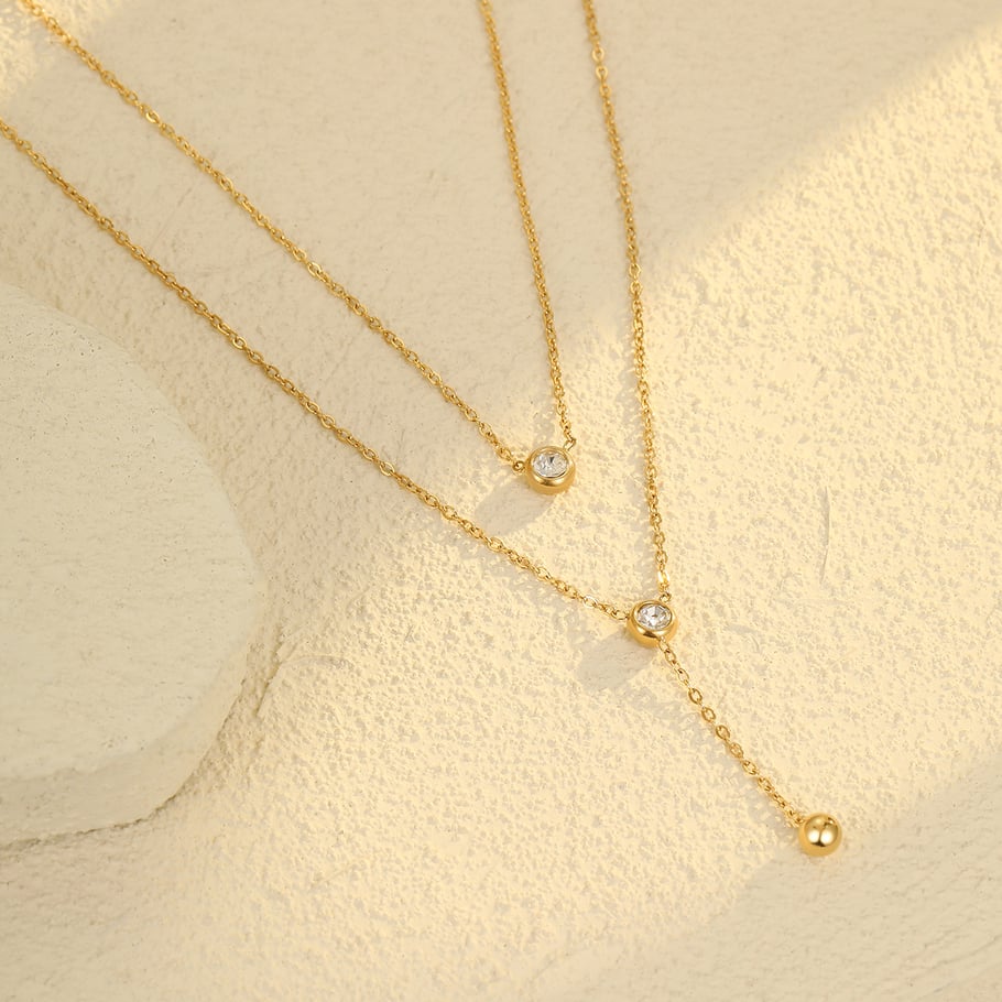 Collares en capas de acero inoxidable color dorado para mujer con cadena diaria Imagen2