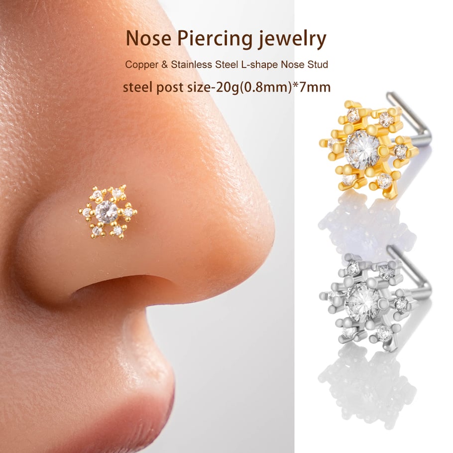 1 piercing de nez flocon de neige en cuivre doré et zircon pour femme Image4