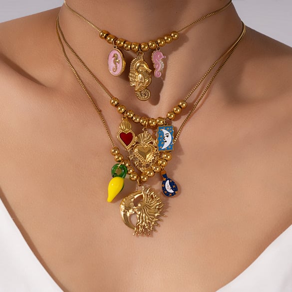 1 Piece Romantic Series Elegant Heart Stainless Steel Gold Color Women's Pendant Necklaces 2