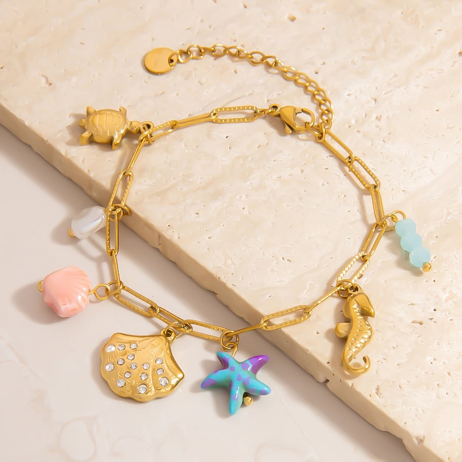 Braccialetti con ciondolo da donna in acciaio inossidabile con tartaruga naturale della serie Romantic Immagine4