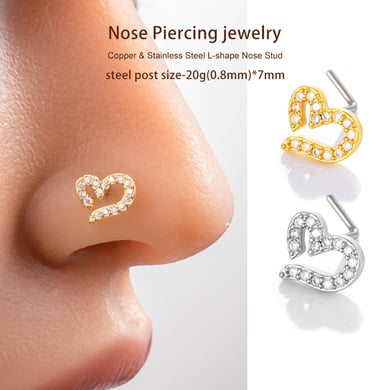 1 pièce de piercing de nez en forme de cœur en cuivre doré et zircon pour femme h5 Image4
