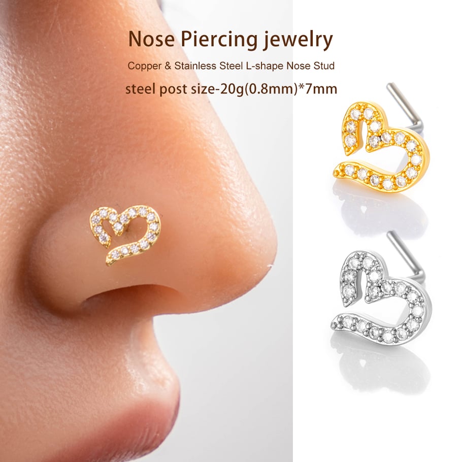 1 pièce de piercing de nez en forme de cœur en cuivre doré et zircon pour femme Image4