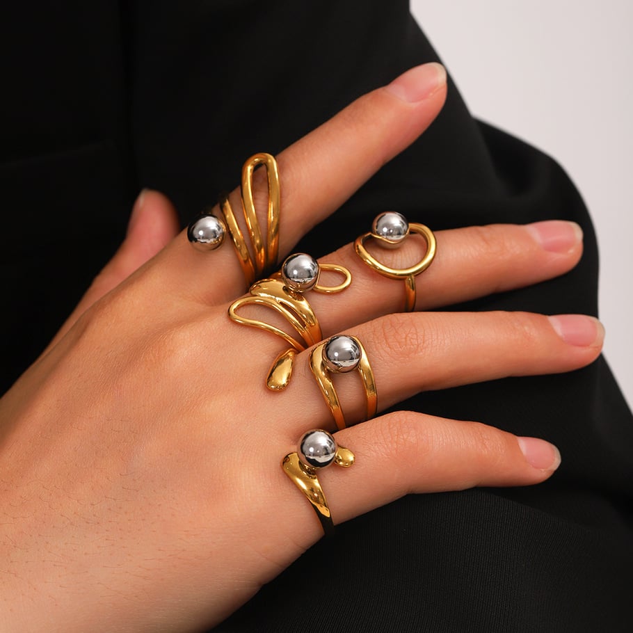 Simple Mixed Color Stainless Steel   Gold Color  Statement Rings Picture3