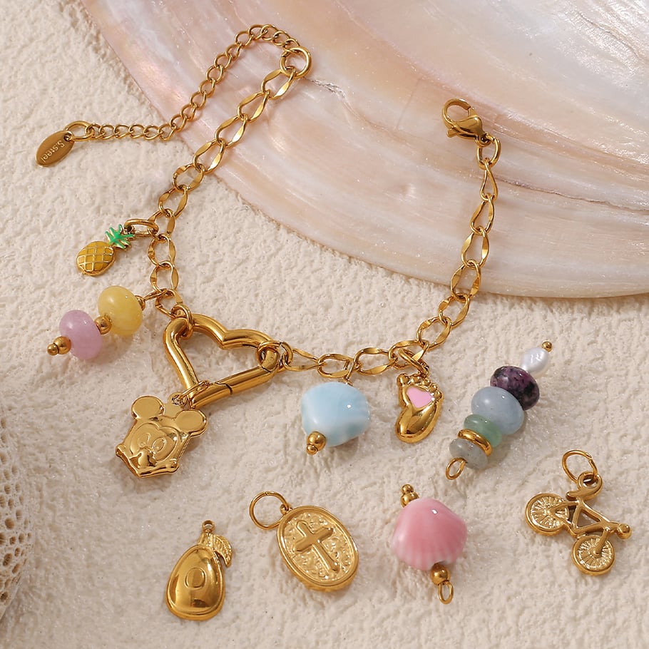 Collane fai da te a forma di cuore in acciaio inossidabile color oro Immagine3