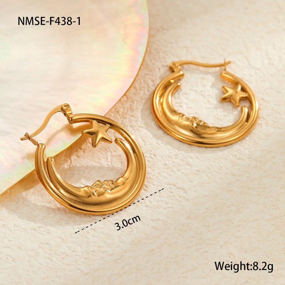 Simple Sun/Moon Stainless Steel Women's Hoop Earrings
