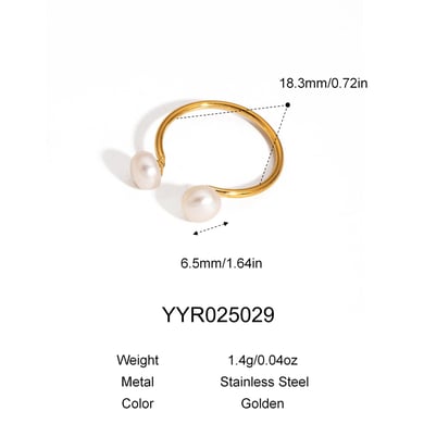 1 anello regolabile semplice in acciaio inossidabile color oro con perla h5 