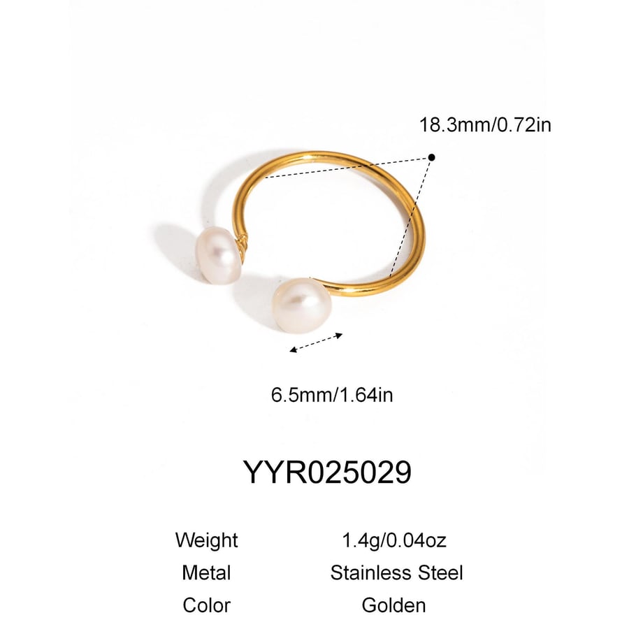 1 anello regolabile semplice in acciaio inossidabile color oro con perla 