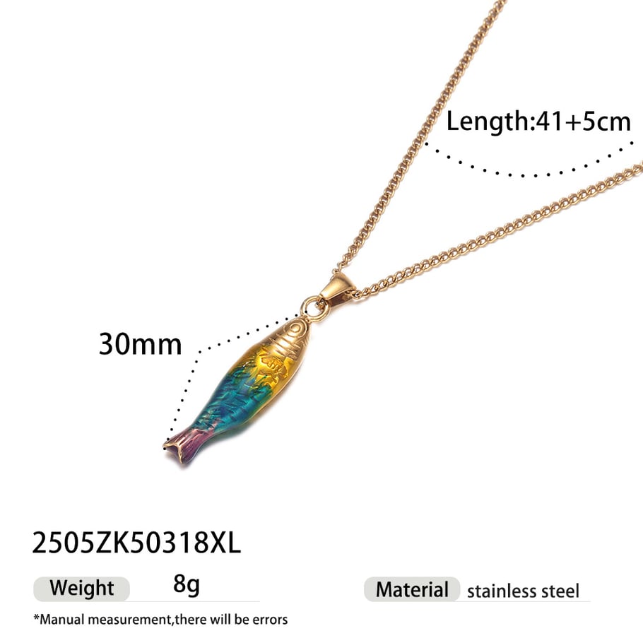 Collier avec pendentif en acier inoxydable en forme de poisson, 1 pièce 