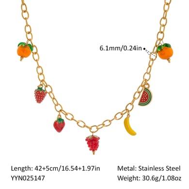 1 pezzo di collana con ciondolo in acciaio inossidabile color oro con frutta dolce h5 