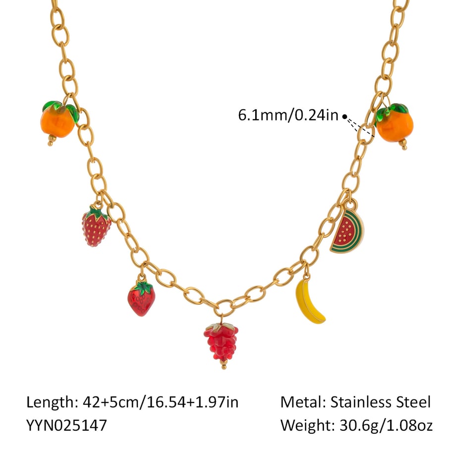 1 pezzo di collana con ciondolo in acciaio inossidabile color oro con frutta dolce 