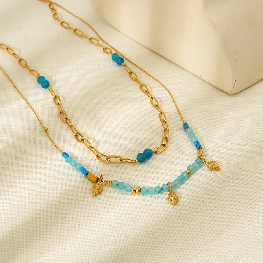 Collares en capas de acero inoxidable dorado con diseño geométrico retro para mujer Imagen3