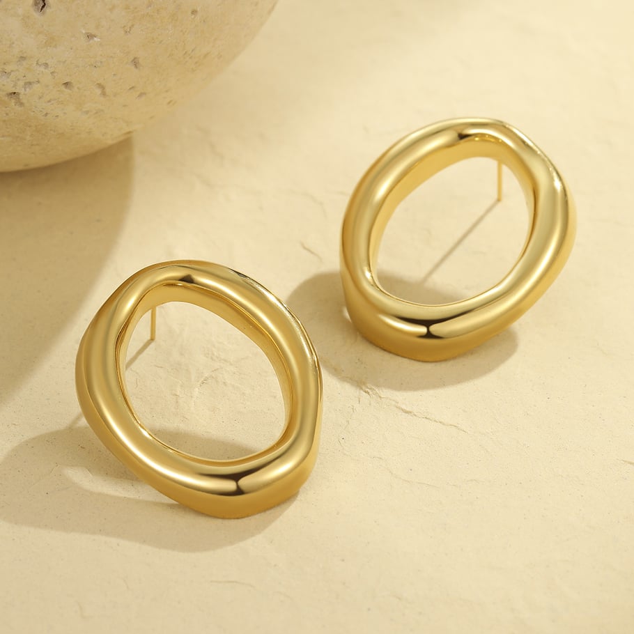 Simple Geometric Stainless Steel Gold Color Women's Stud Earrings h5Picture3
