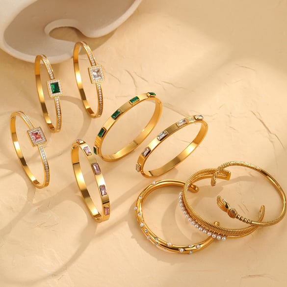 Luxurious Series Daily Geometric Stainless Steel Gold Color Women's Cuff Bracelets