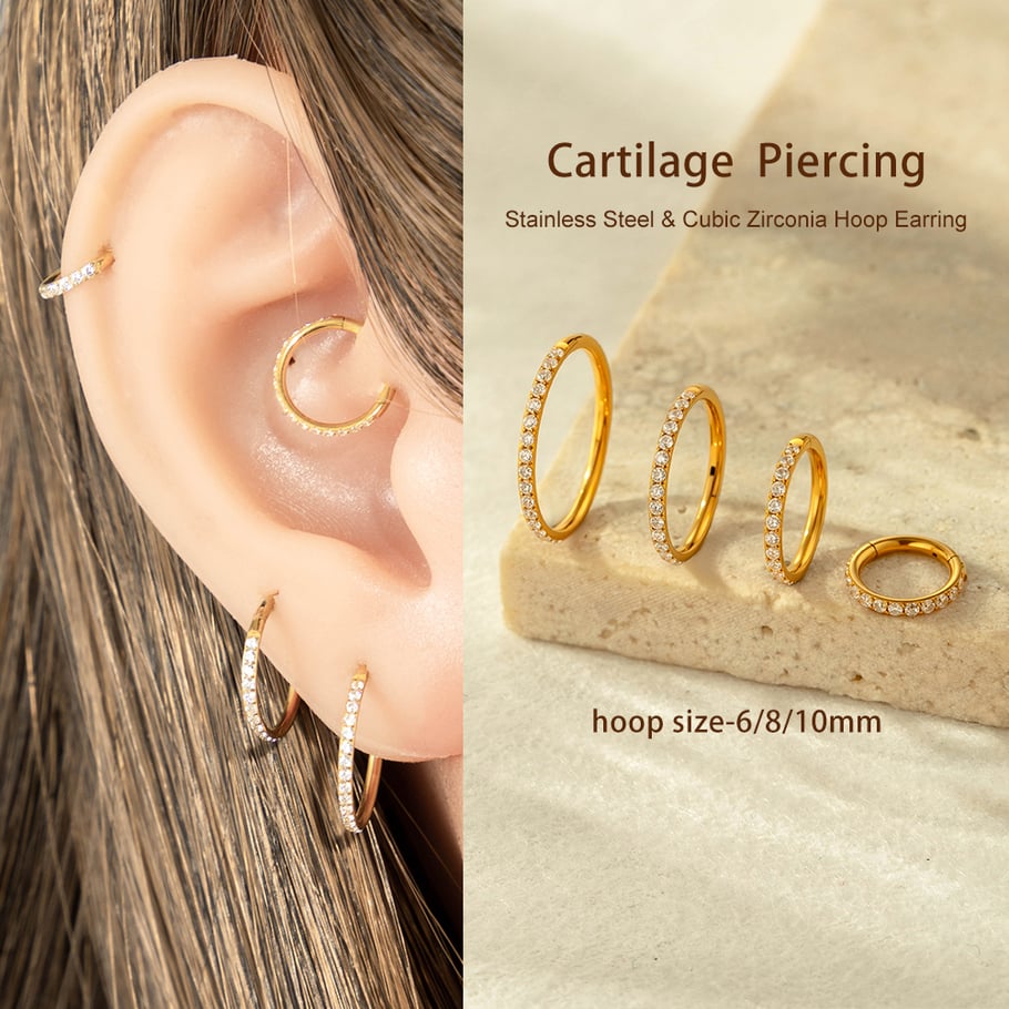 1 pieza de pendientes de acero inoxidable intrincados con circonitas de color dorado para mujer Imagen5