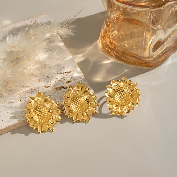 Sonnenblume Edelstahl Gold Farbe Ohrring Set