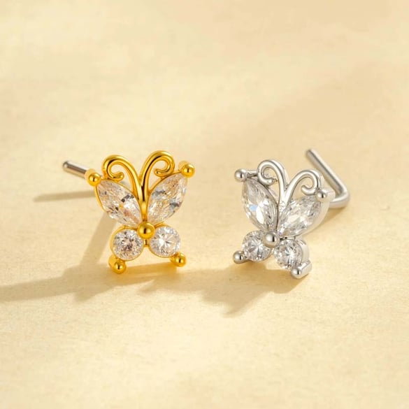 1 Piece Copper Gold Color Zircon  Nose Stud 2