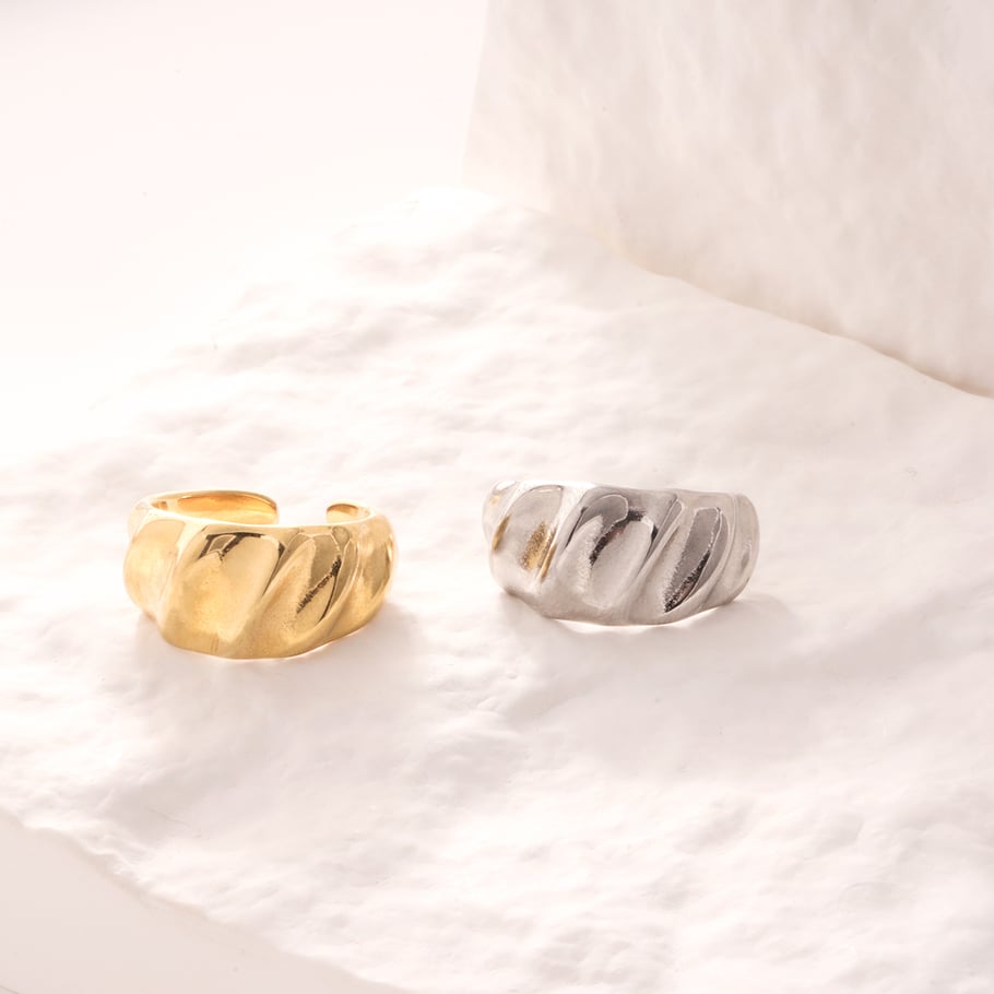 Bague de déclaration en acier inoxydable couleur or, série Simple, 1 pièce, classique et torsadée Image5
