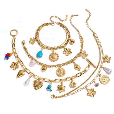 1 Piece Vacation Heart Stainless Steel Gold Color Women's Charm Bracelets h5 Picture9