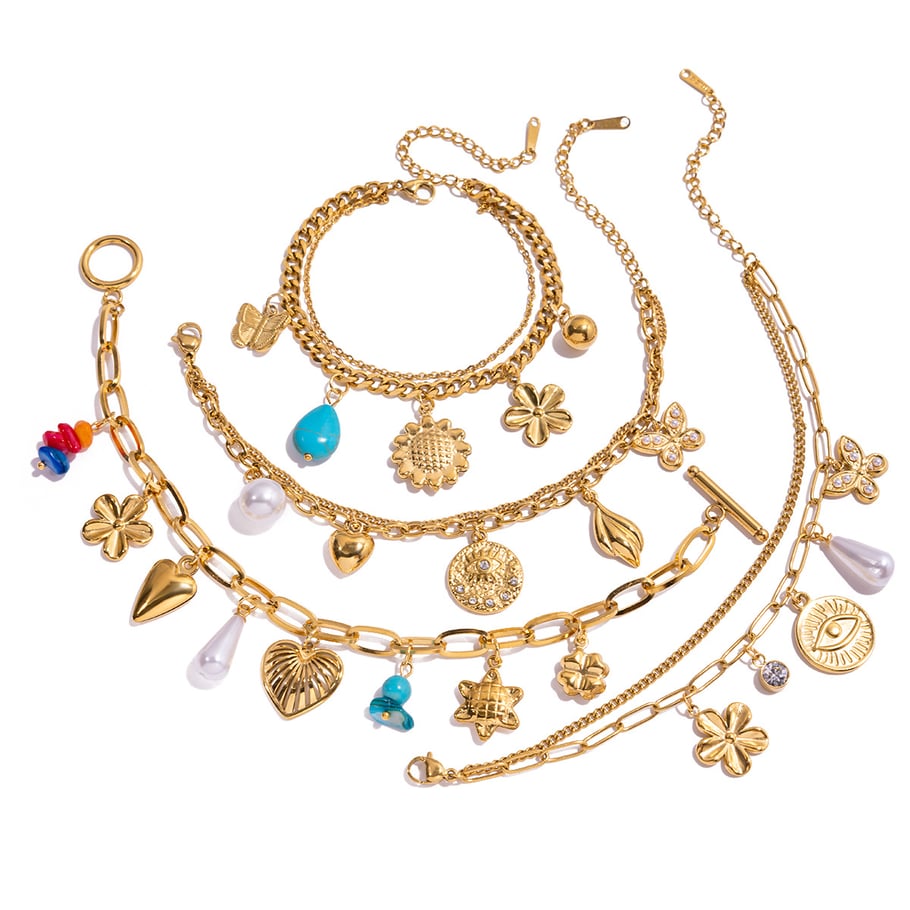 1 Piece Vacation Heart Stainless Steel Gold Color Women's Charm Bracelets Picture9