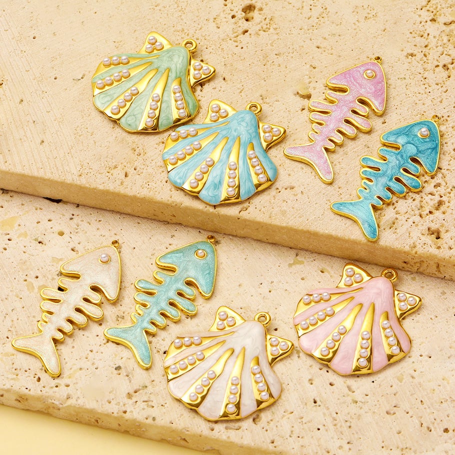 1 pieza de colgantes de acero inoxidable dorados con conchas de la serie romántica DIY para mujer Imagen4