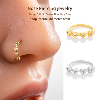 1 pièce de piercing de nez géométrique en cuivre doré et zircon pour femme h5 Image4