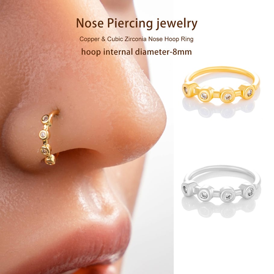 1 pièce de piercing de nez géométrique en cuivre doré et zircon pour femme Image4