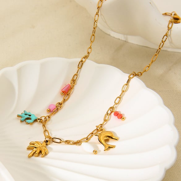 1 Piece Vacation Stainless Steel Gold Color Pendant Necklace