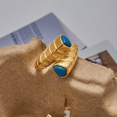 Bague luxueuse en acier inoxydable couleur or avec motif turquoise torsadé h5 Image6