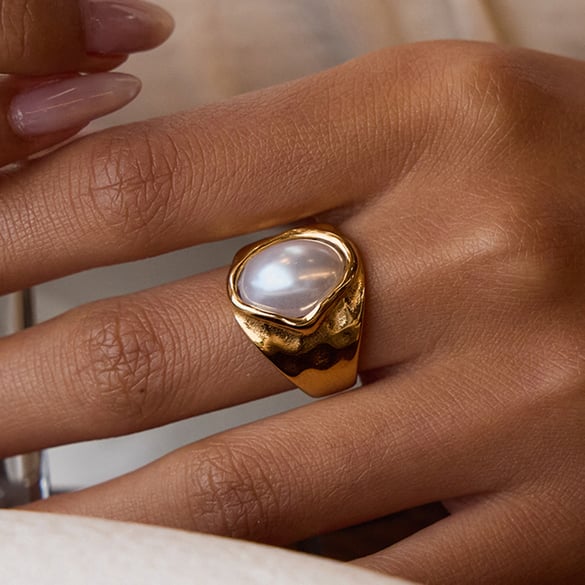 1 Piece Retro Geometric Stainless Steel Gold Color Statement Rings