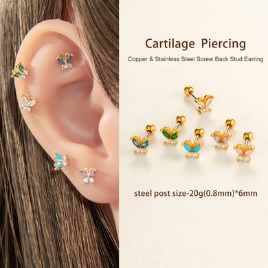 1 Piece Delicate Butterfly Copper Gold Color Zircon Women's Piercings Earrings h5 Picture5