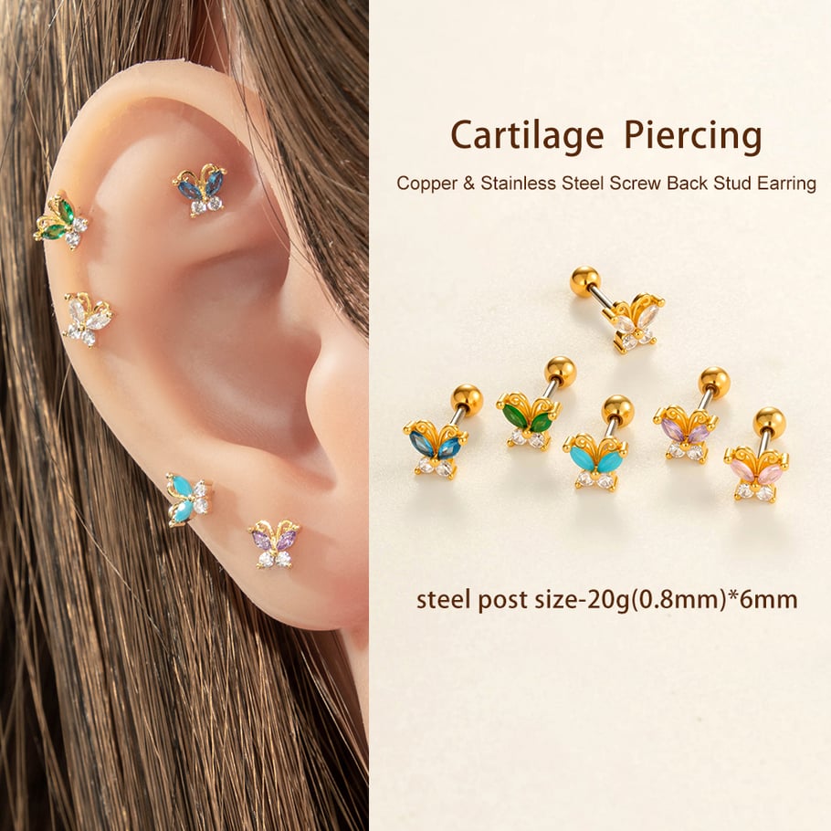 1 Piece Delicate Butterfly Copper Gold Color Zircon Women's Piercings Earrings Picture5