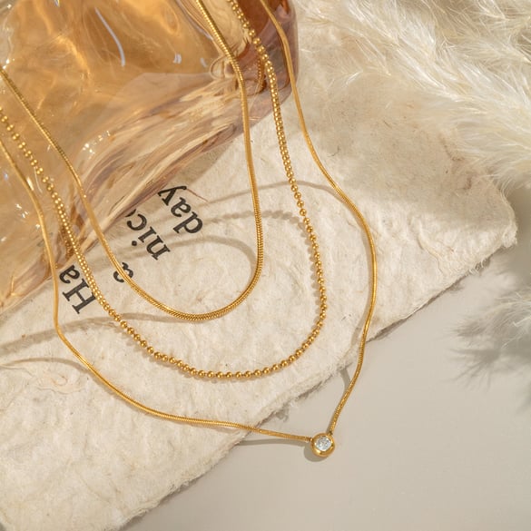 1 Piece Simple Stainless Steel Gold Color Zircon Layered Necklace