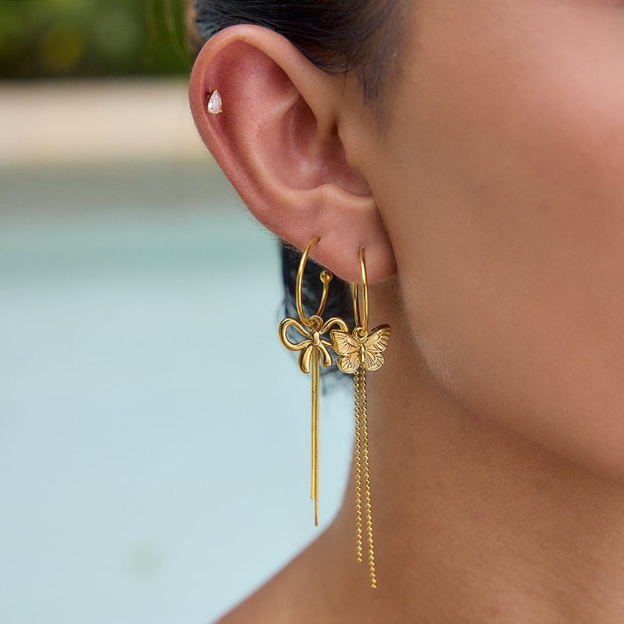 1 Paar romantische Serie süße Schmetterling Quasten Edelstahl Gold Farbe Damen Tropfen Ohrringe Bild4