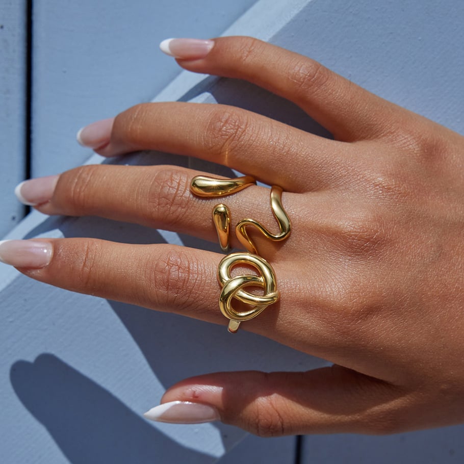 1 Piece Romantic Pretzel Shape Stainless Steel Gold Color Statement Rings Picture9