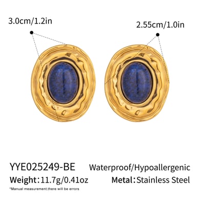 1 Pair Classic Stainless Steel Gold Color Natural Stone Stud Earrings h5 