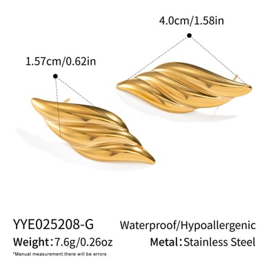 1 Pair Stainless Stainless Steel Gold Color Stud Earrings h5 