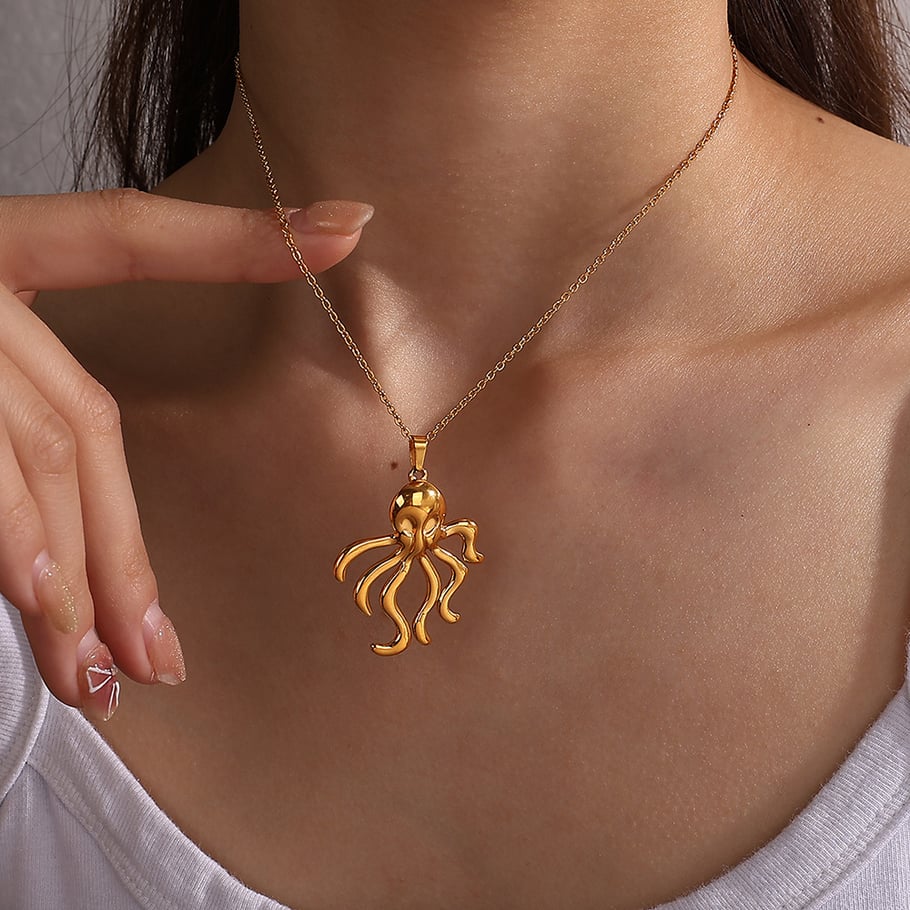 Oktopus Edelstahl Goldfarben Tropfen Ohrringe Bild3