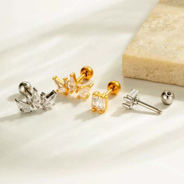Boucles d&#39;oreilles piercing exquises en cuivre doré et zircon pour femmes, 1 pièce Image6