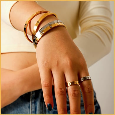 1 Pair Simple Series Daily Geometric Stainless Steel   Gold Color  Zircon Women's Bangles h5 Picture3