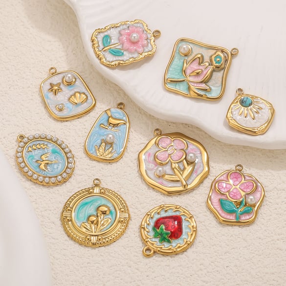1 Piece Romantic DIY Flower Stainless Steel Women's Pendants 2