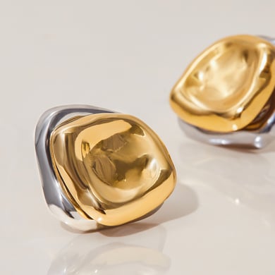 1 paire de boucles d&#39;oreilles à tige rectangulaires en acier inoxydable couleur or pour femme, série Simple h5 Image3