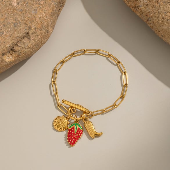 1 Piece Strawberry Stainless Steel Gold Color Charm Bracelet
