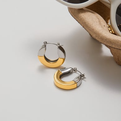 1 paire de boucles d&#39;oreilles créoles géométriques modernes en acier inoxydable couleur or pour femme h5 Image7