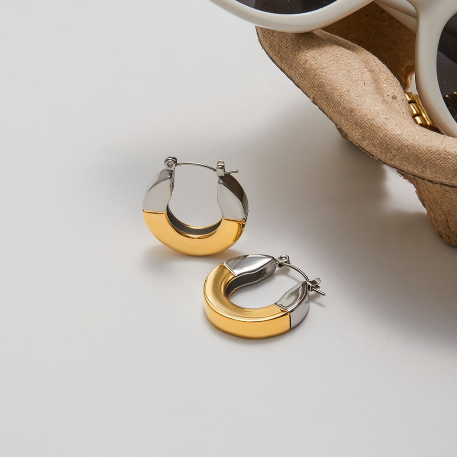 1 paire de boucles d&#39;oreilles créoles géométriques modernes en acier inoxydable couleur or pour femme Image7