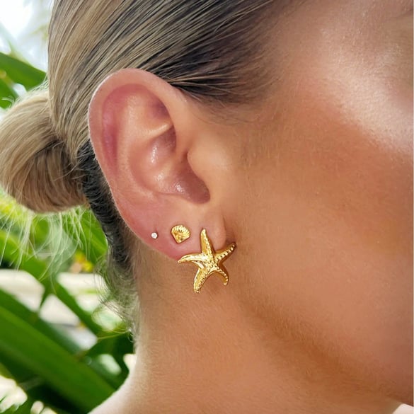 1 Pair Starfish Stainless Steel Gold Color Stud Earrings