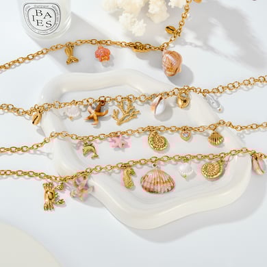 1 pezzo di collana con ciondolo da donna in acciaio inossidabile color oro con organismo oceanico h5 Immagine5
