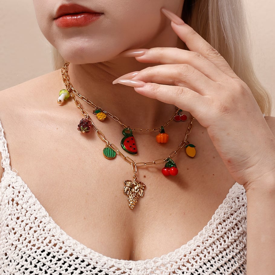 Collier avec pendentif en forme de fruit, simple et mignon, en acier inoxydable, couleur or, 1 pièce Image3